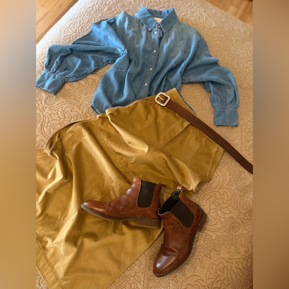 STAUD Dresses & Skirts - Staud Caramel Tan Poly Suede Retro Midi Maxi Pencil Column Skirt, Size 2 EUC